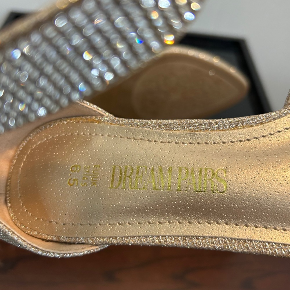 Dream Pairs Amiga-Shine Gold Glitter Rhinestone Ankle Strap Wedge Flats 6.5 - Picture 9 of 12